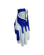 Zero Friction Women's Compression White/Blue Golf Glove with white background