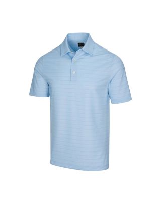Greg Norman Men's Freedom Micro Pique Stripe Stretch Coastal Blue Polo T-shirt