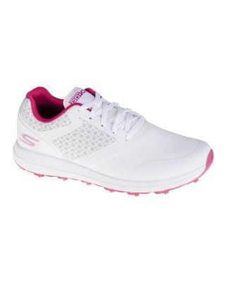Skechers Women's Max MD White and Purple Spikeless Golf Shoes on white background
