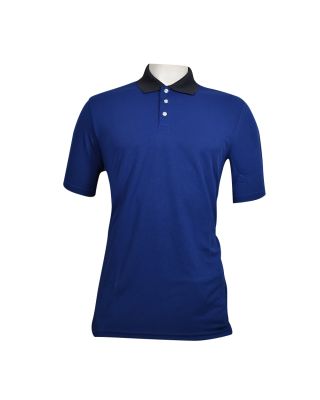 Mizuno Men's Textured With Kintted Collar Deep Navy Polo T-Shirt on a white background