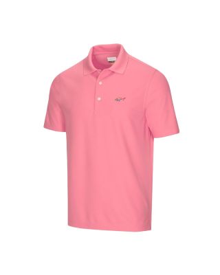 Greg Norman Men's Classic Pique Shark Pink Cure Polo T-shirt on a white background