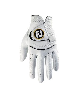FootJoy stasof white golf gloves with white background.